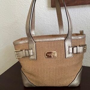 Michael Kors Straw and Gold Leather Medium Tote Purse